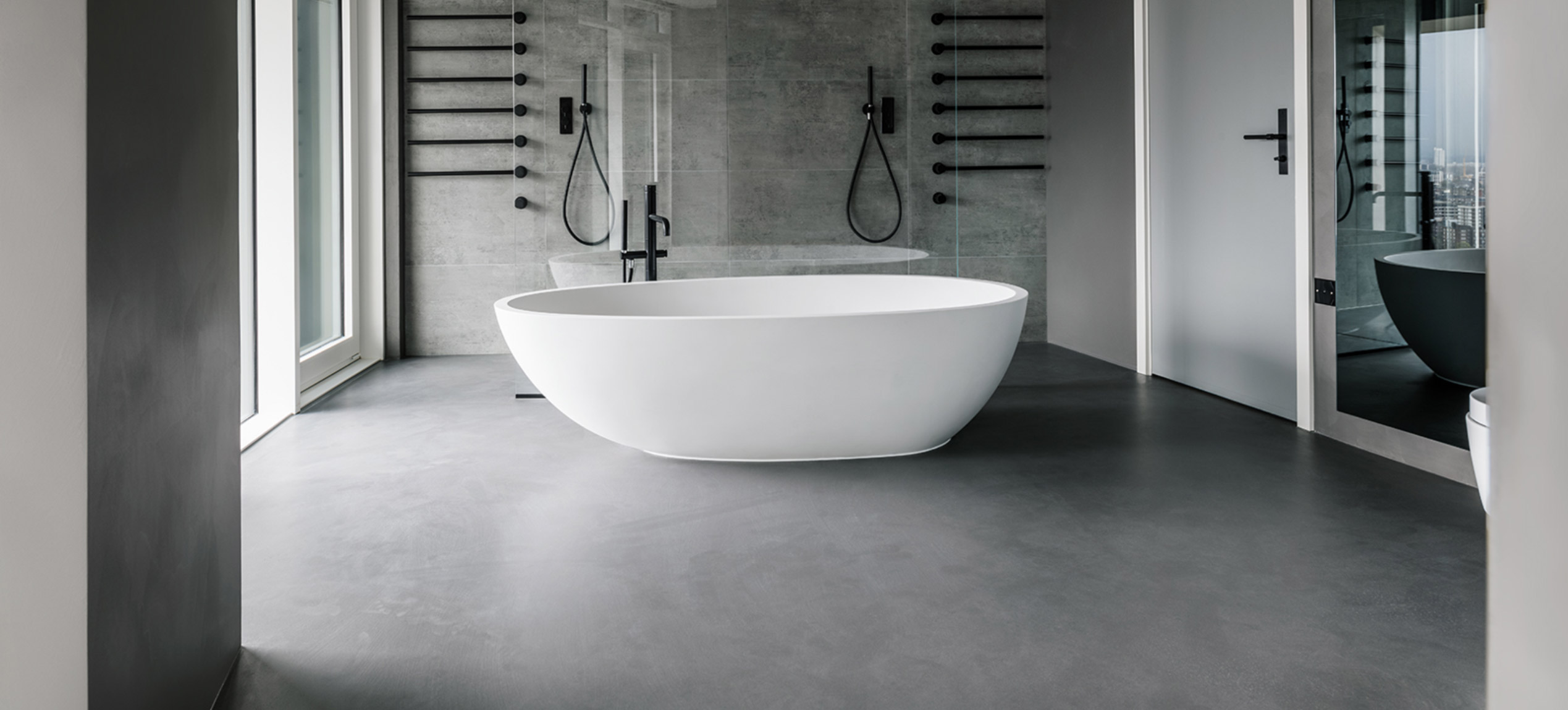 Terrazzo resin floor in residential bathroom 